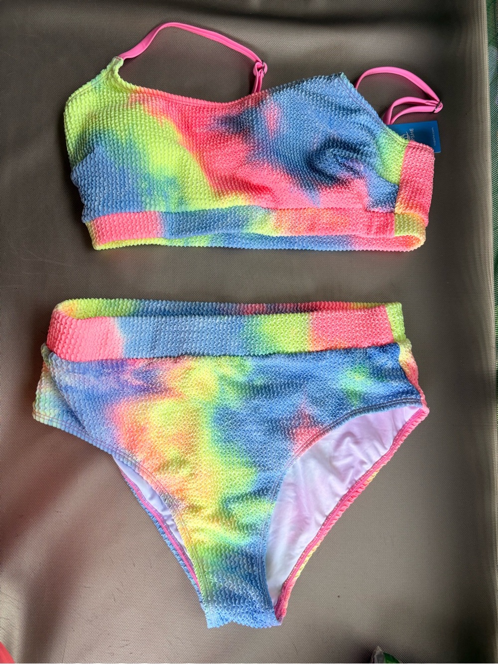 Cupshe Neon Tie-Dye Textured Bikini in Pink, Blue, Yellow, Green